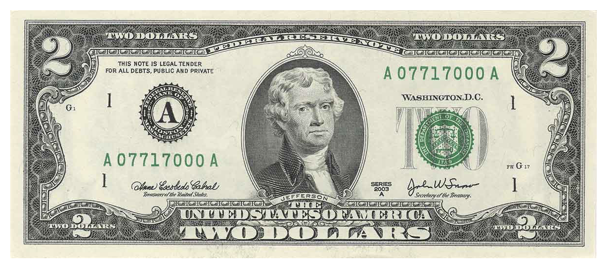 How much are 2 dollar bills worth?