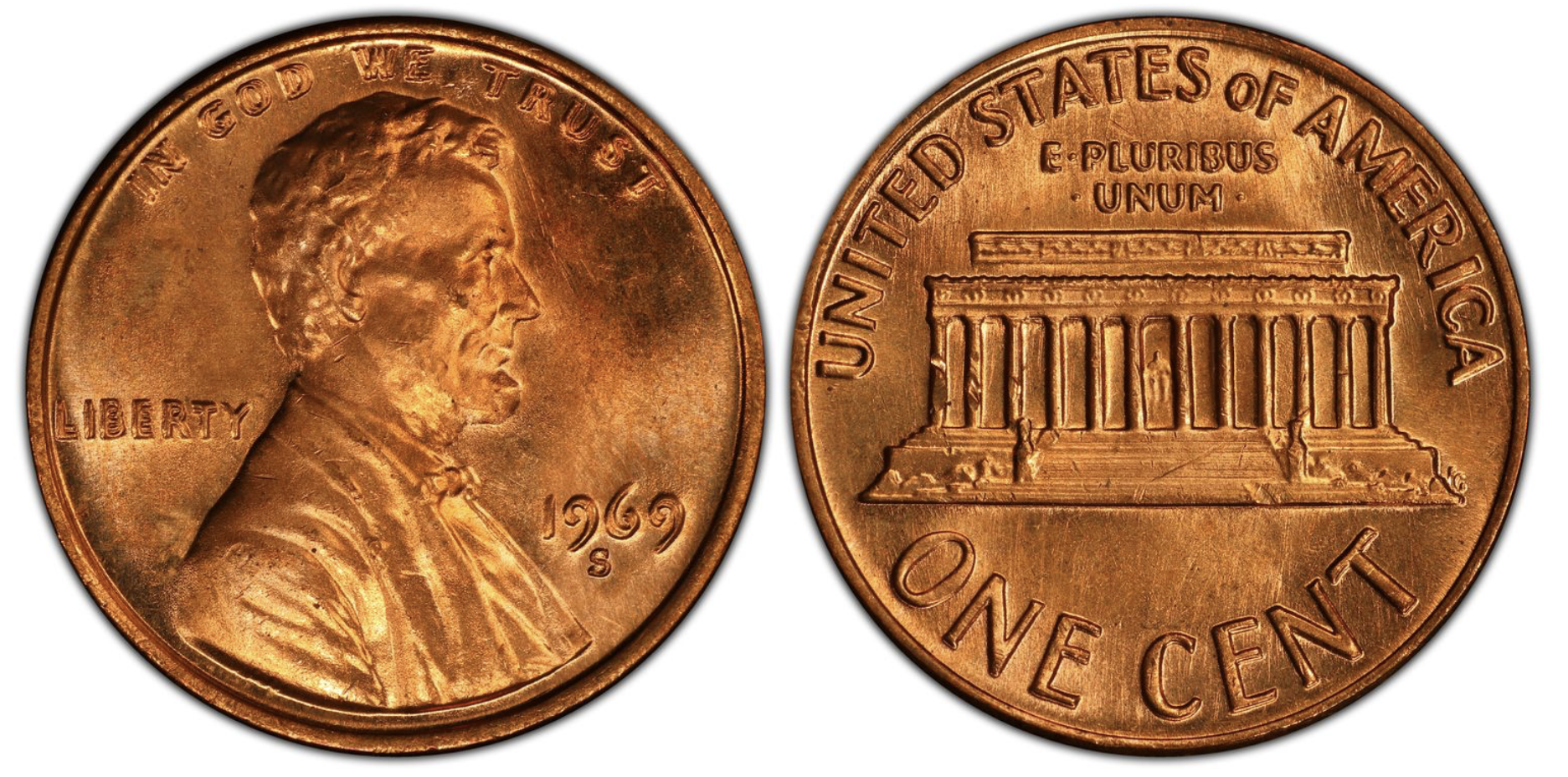 1969 S Lincoln penny mint mark